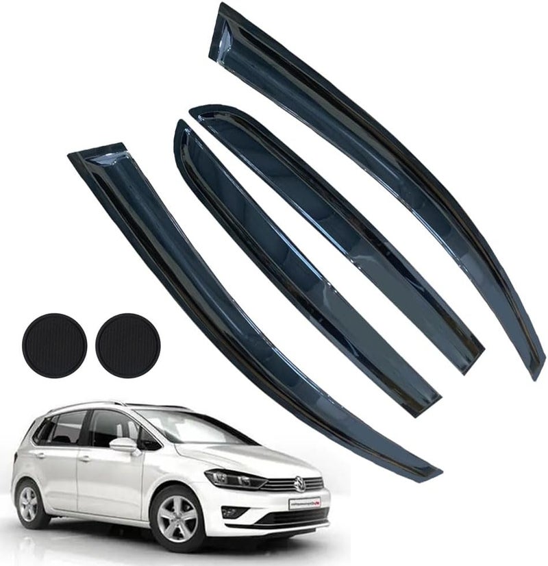 LETINGFAR حراس المطر لسيارة فولكس فاجن جولف MK6 هاتشباك 2010-2014، واقيات نوافذ جانبية ملصقة لسيارة فولكس فاجن، واقيات نوافذ لسيارات فولكس فاجن، ملحقات السيارة 4 حراس مطر و 2 حاملة أكواب للسيارة - Image 1